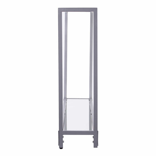 56" Clear and Silver Glass Mirrored Floor Shelf Console Table With Storage - Homeroots