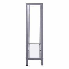 56" Clear and Silver Glass Mirrored Floor Shelf Console Table With Storage - Homeroots
