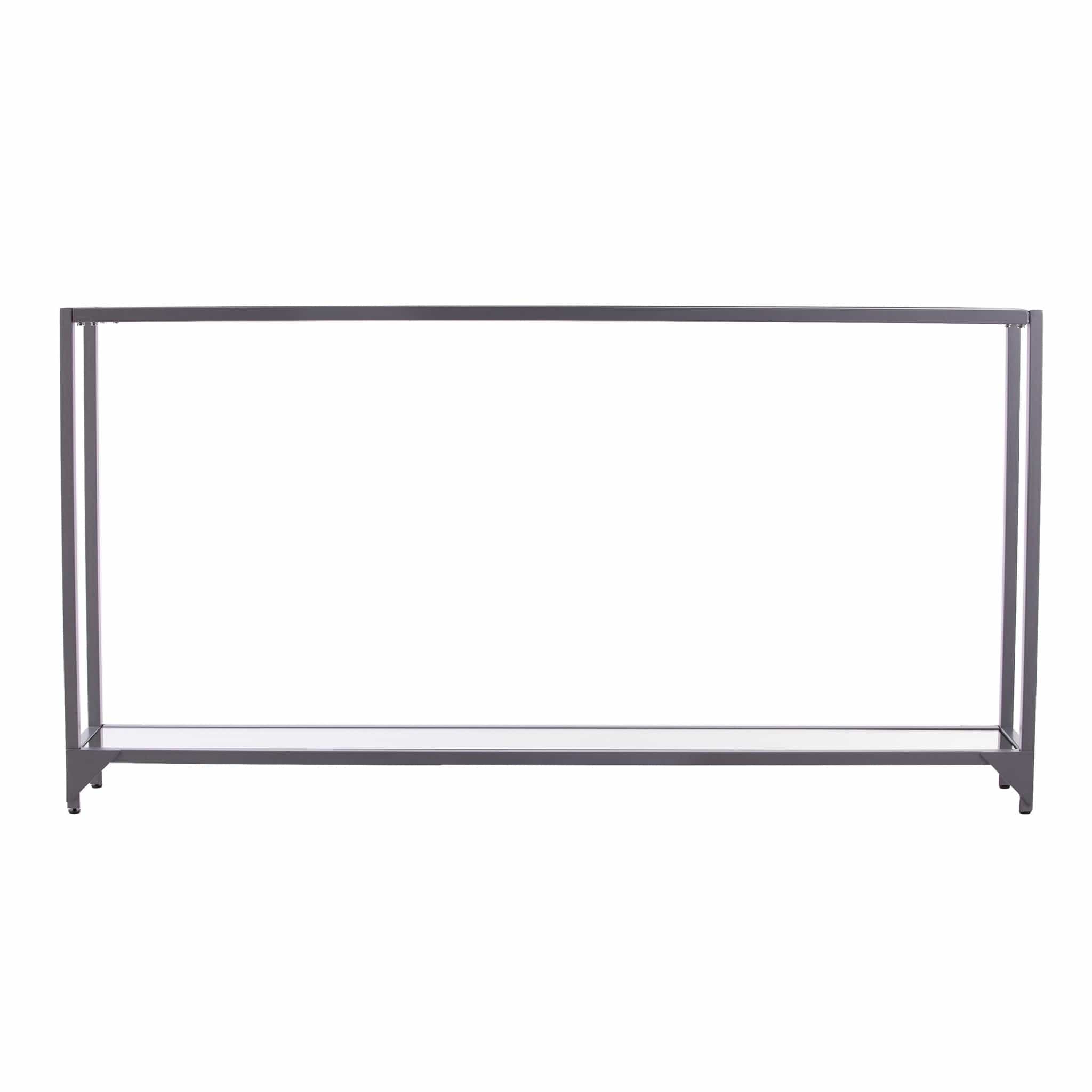 56" Clear and Silver Glass Mirrored Floor Shelf Console Table With Storage - Homeroots
