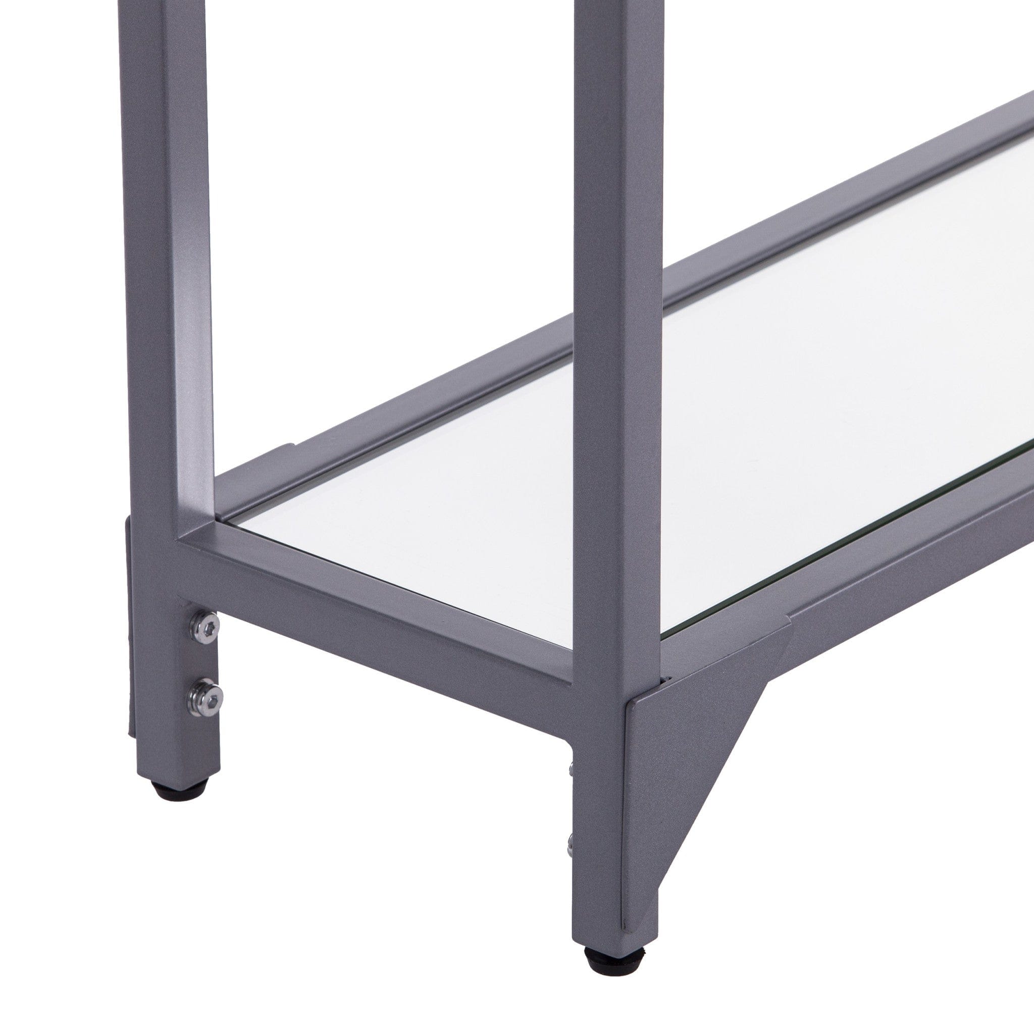 56" Clear and Silver Glass Mirrored Floor Shelf Console Table With Storage - Homeroots