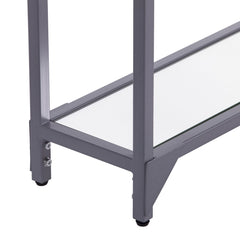 56" Clear and Silver Glass Mirrored Floor Shelf Console Table With Storage - Homeroots