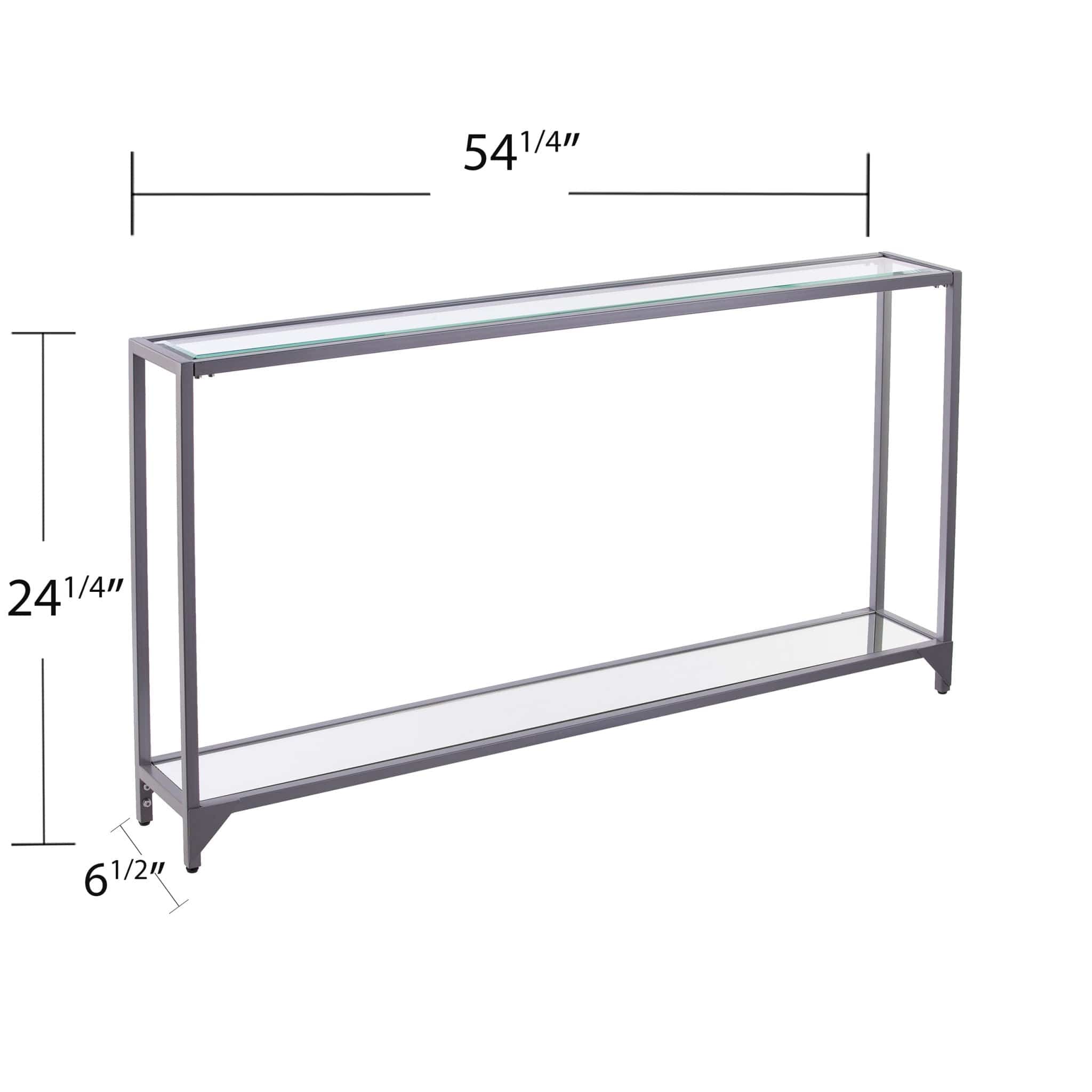 56" Clear and Silver Glass Mirrored Floor Shelf Console Table With Storage - Homeroots