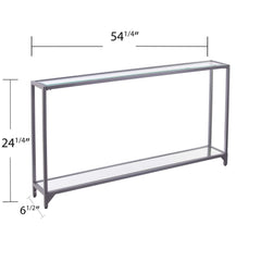 56" Clear and Silver Glass Mirrored Floor Shelf Console Table With Storage - Homeroots