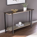 50" Smoky Black and Champagne Glass Mirrored Floor Shelf Console Table With Storage - Homeroots - Flyclothing LLC