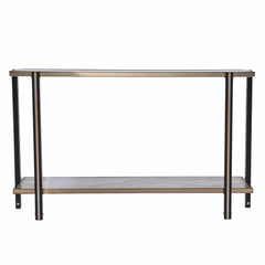 50" Smoky Black and Champagne Glass Mirrored Floor Shelf Console Table With Storage - Homeroots