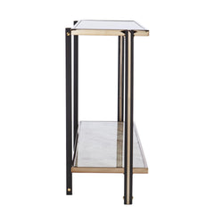 50" Smoky Black and Champagne Glass Mirrored Floor Shelf Console Table With Storage - Homeroots