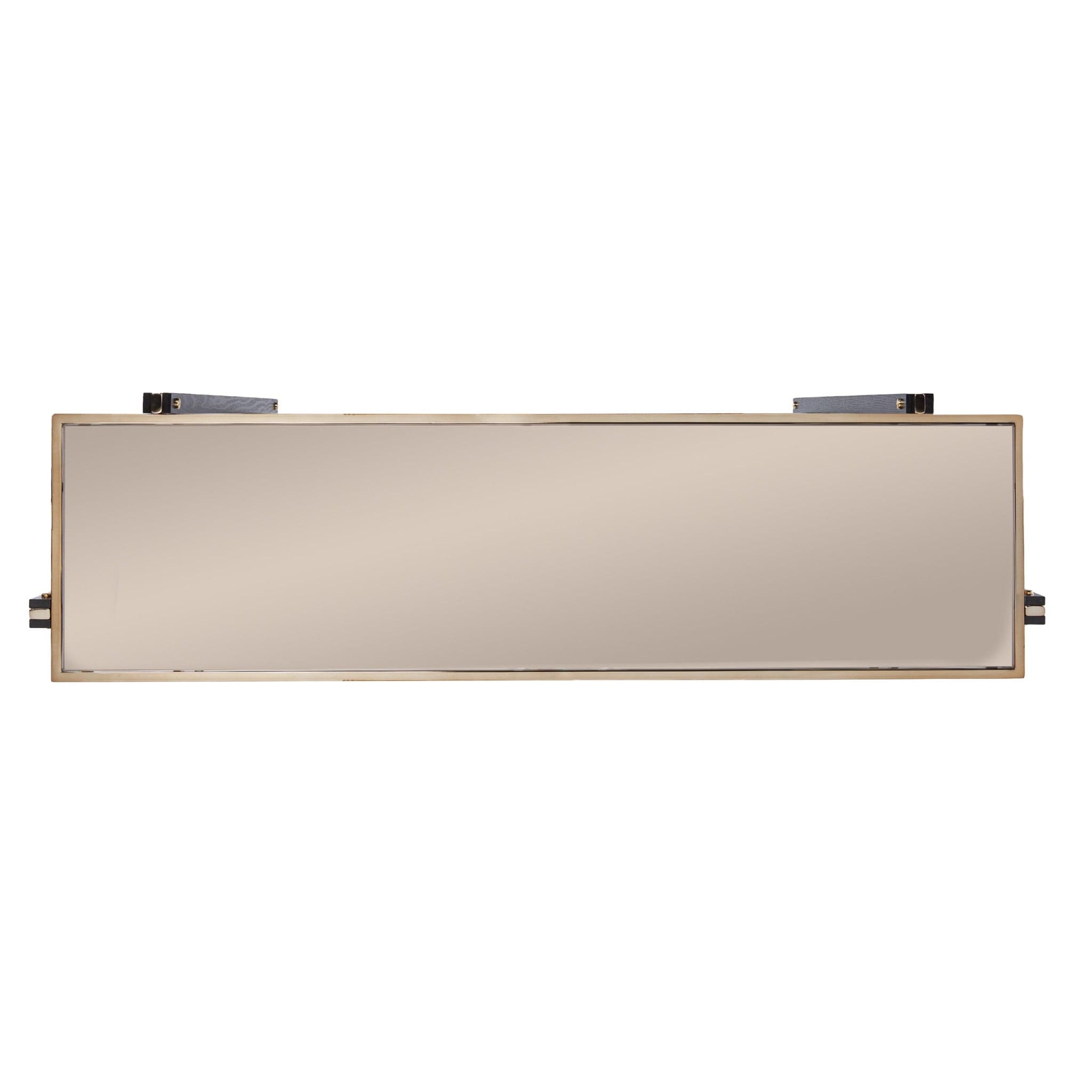 50" Smoky Black and Champagne Glass Mirrored Floor Shelf Console Table With Storage - Homeroots