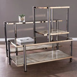 50" Smoky Black and Champagne Glass Mirrored Floor Shelf Console Table With Storage - Homeroots - Flyclothing LLC