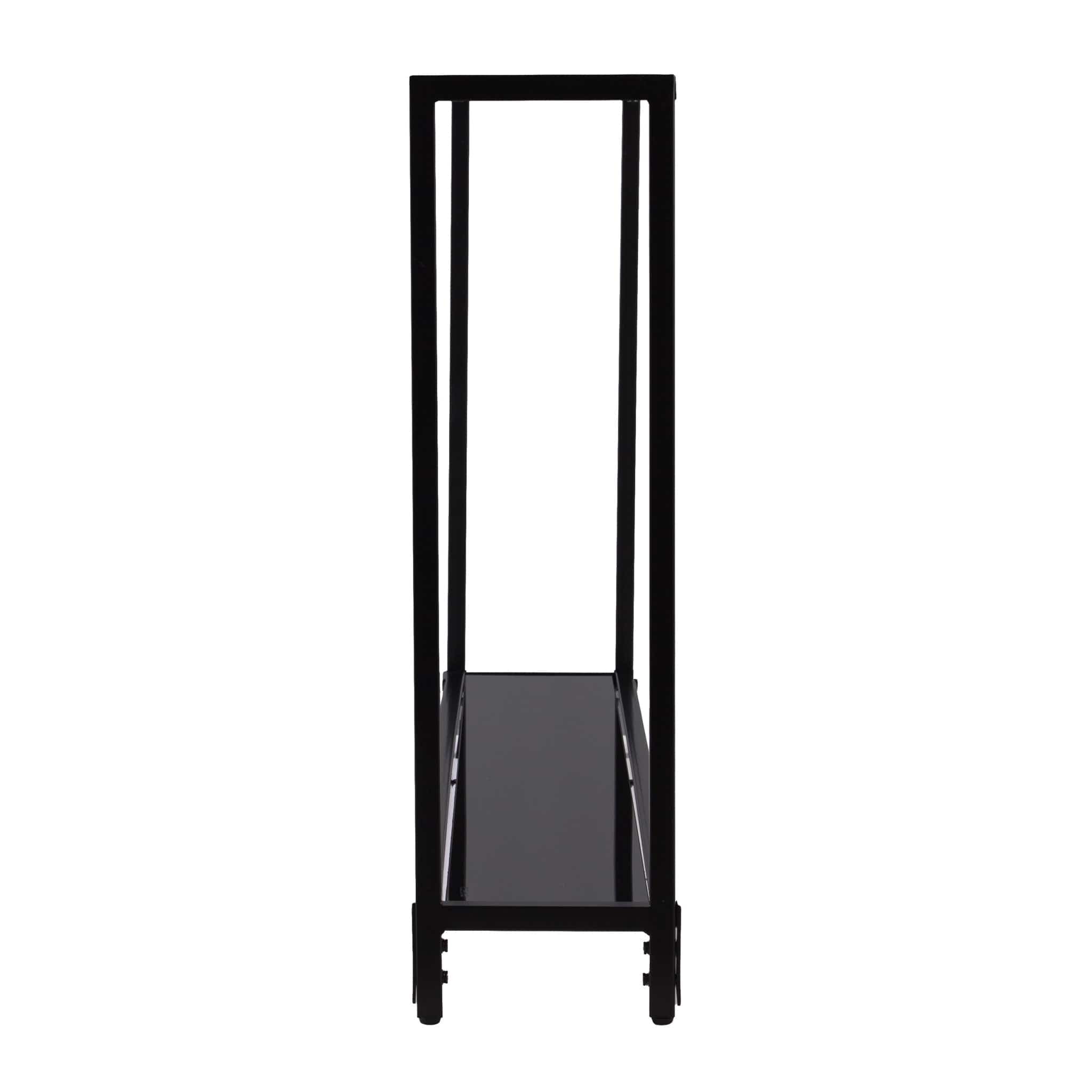 56" Clear and Black Glass Frame Console Table With Shelves - Homeroots