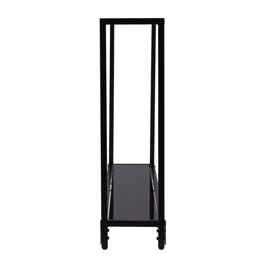 56" Clear and Black Glass Frame Console Table With Shelves - Homeroots
