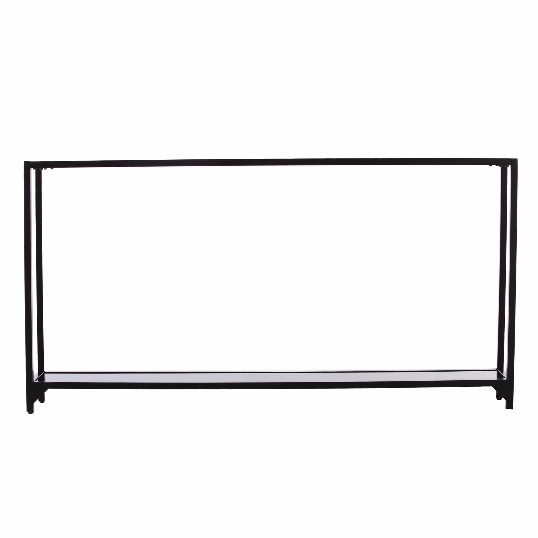 56" Clear and Black Glass Frame Console Table With Shelves - Homeroots