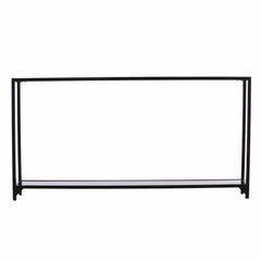 56" Clear and Black Glass Frame Console Table With Shelves - Homeroots