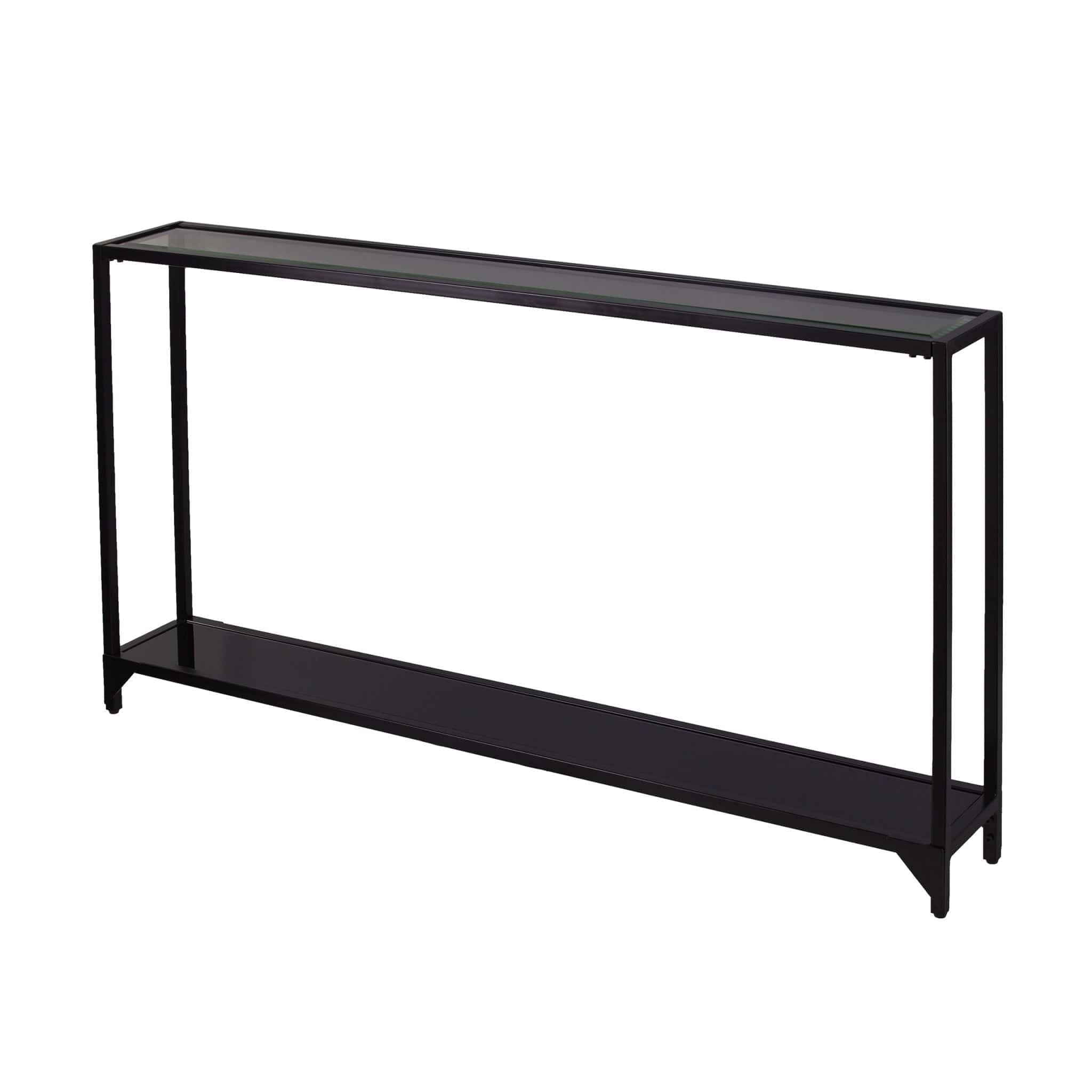 56" Clear and Black Glass Frame Console Table With Shelves - Homeroots