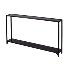 56" Clear and Black Glass Frame Console Table With Shelves - Homeroots