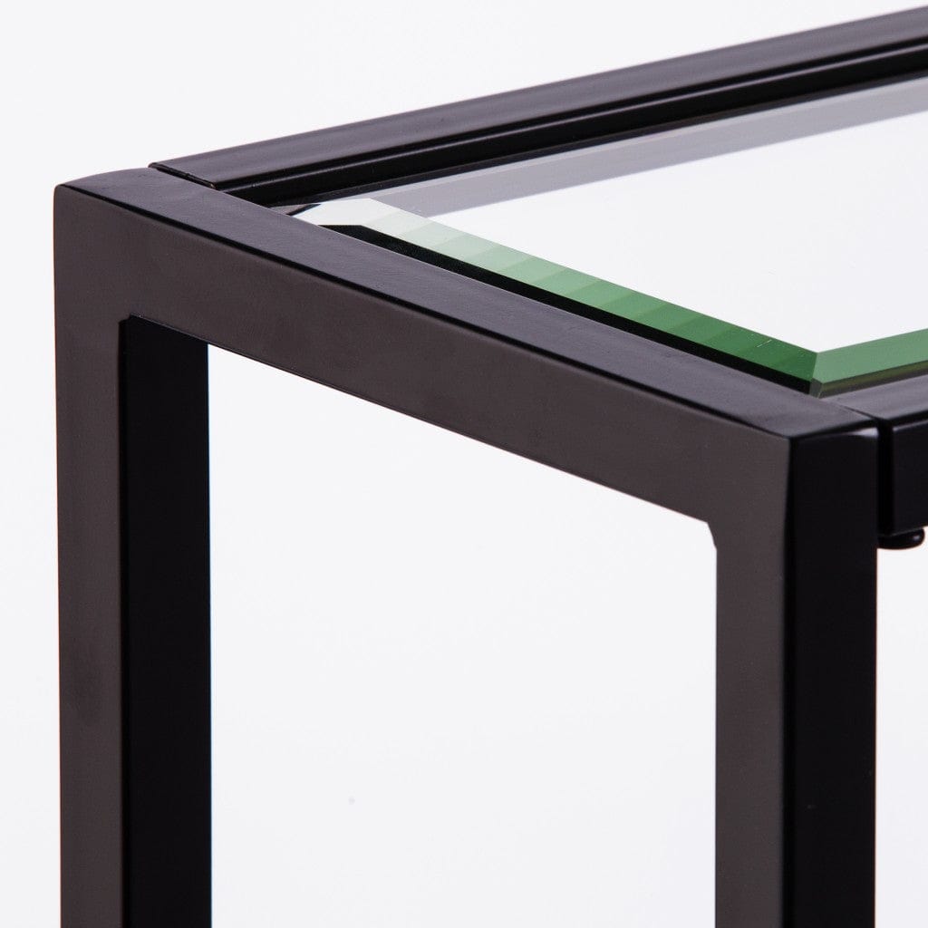 56" Clear and Black Glass Frame Console Table With Shelves - Homeroots