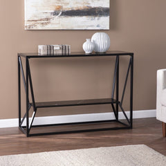 42" Black Glass Frame Console Table With Shelves - Homeroots