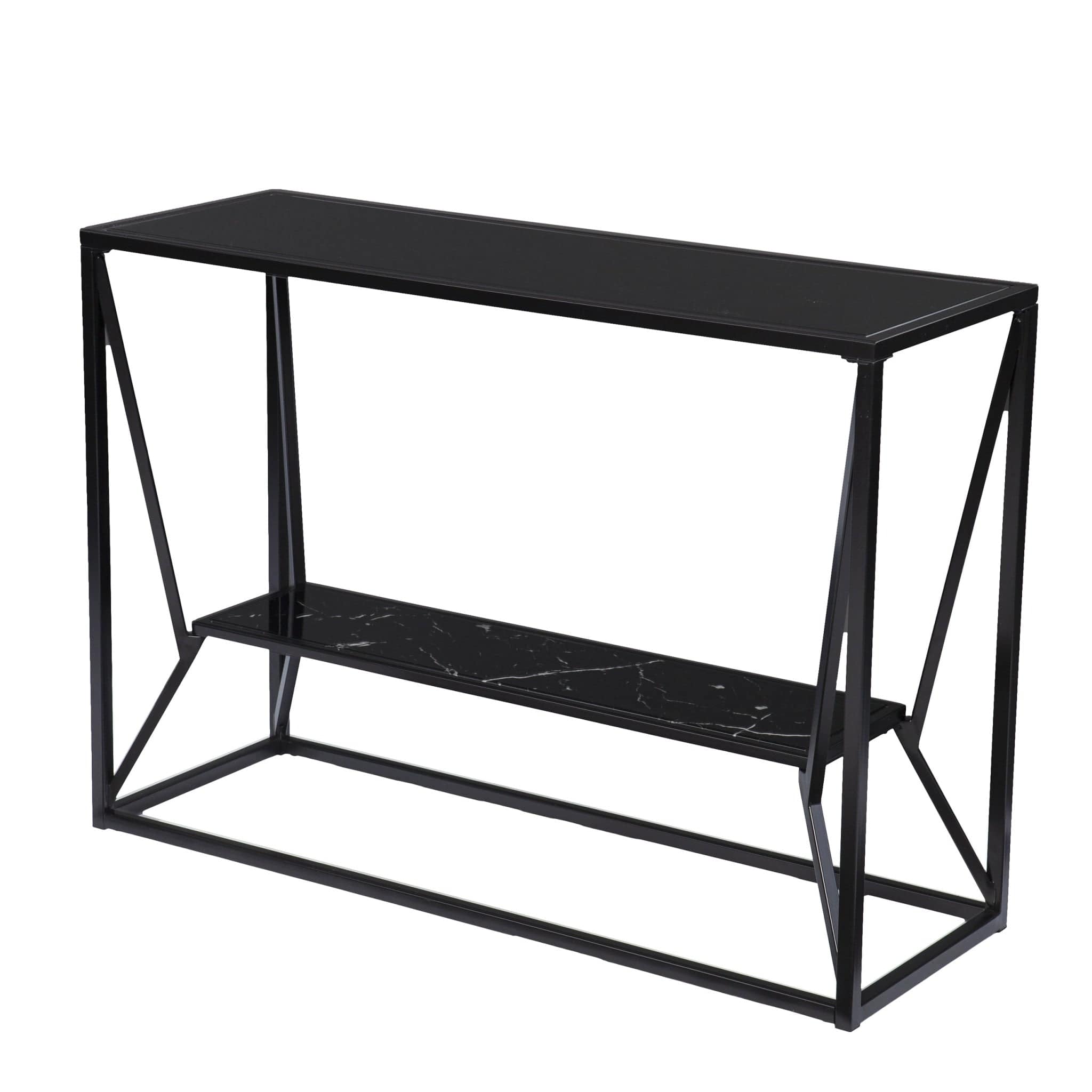 42" Black Glass Frame Console Table With Shelves - Homeroots