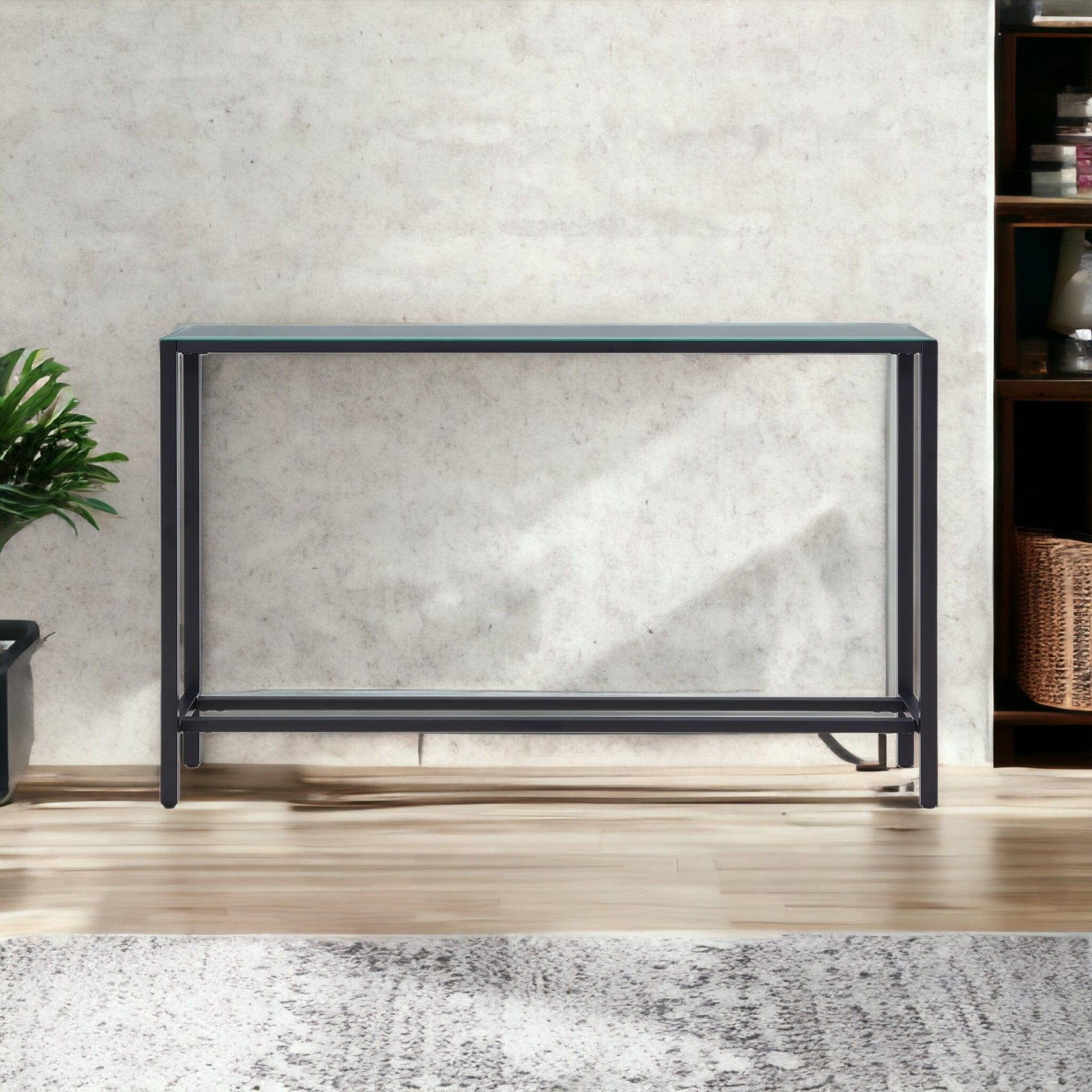 56" Black Mirrored Glass Console Table - Homeroots