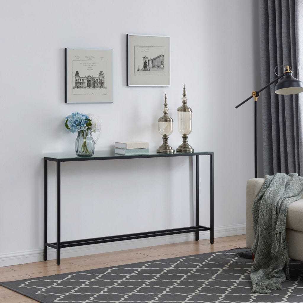 56" Black Mirrored Glass Console Table - Homeroots