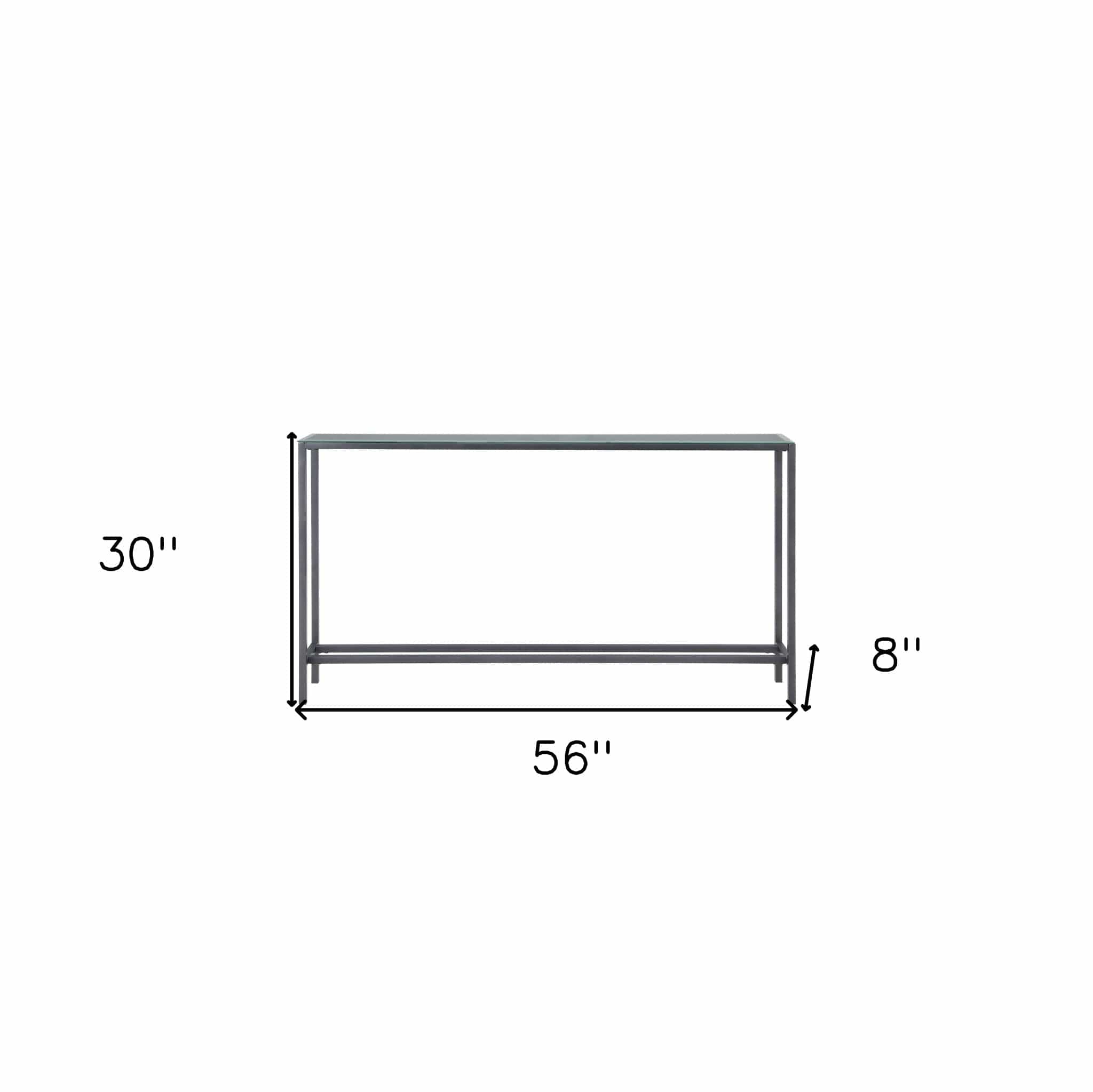 56" Silver and Gunmetal Mirrored Glass Console Table - Homeroots