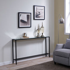 56" Silver and Gunmetal Mirrored Glass Console Table - Homeroots