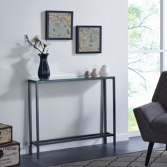 36" Black and Gunmetal Mirrored Glass Console Table