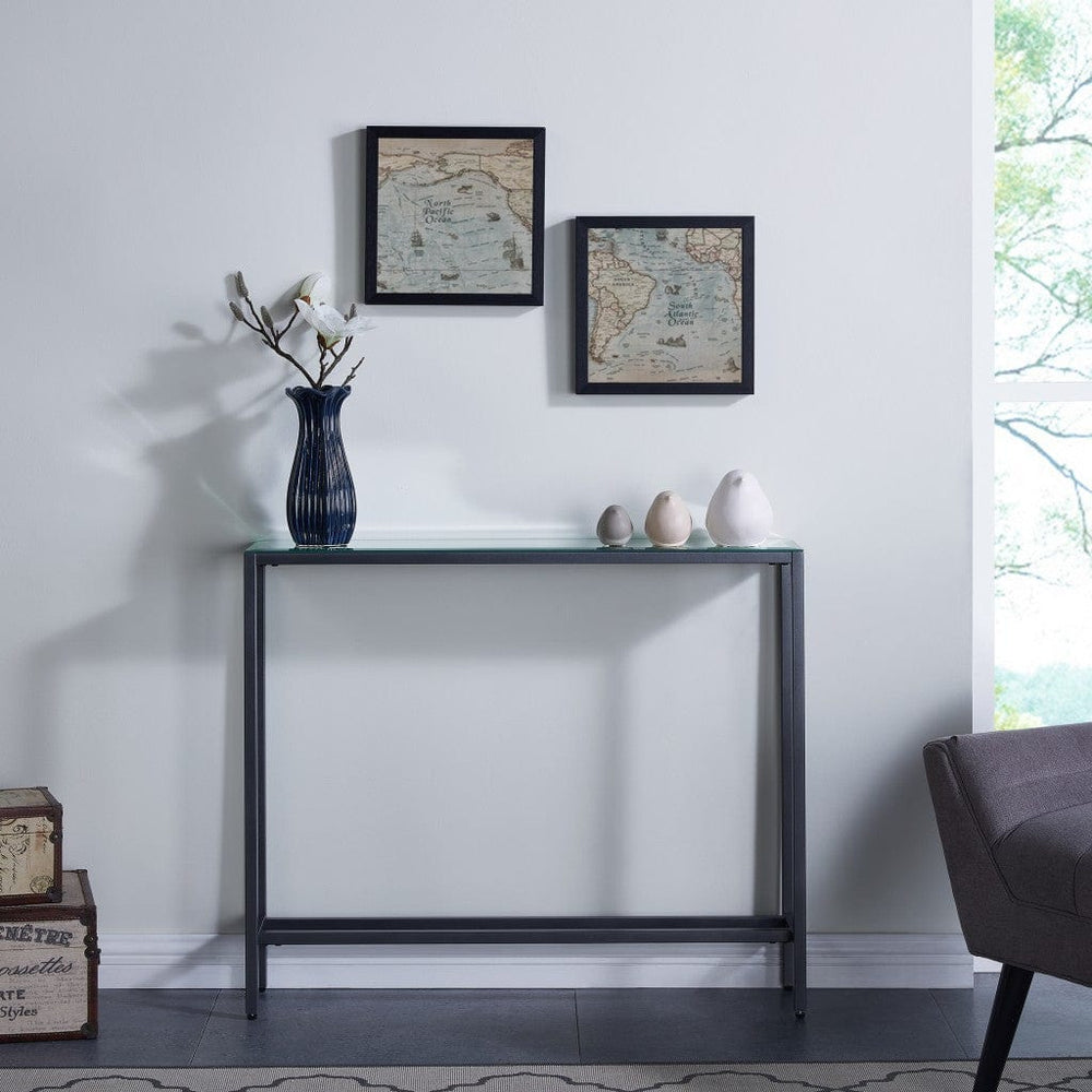 36" Black and Gunmetal Mirrored Glass Console Table - Homeroots - Flyclothing LLC