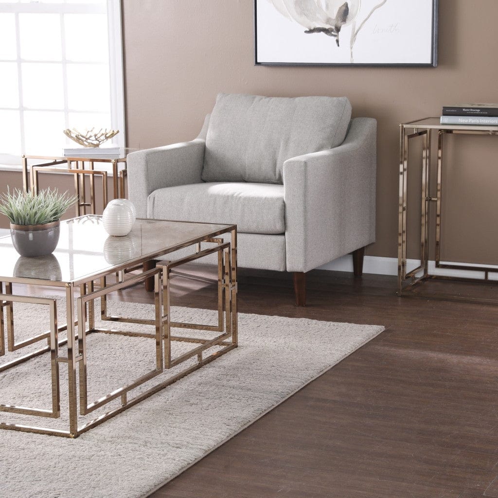 44" Champagne and Gold Faux Marble Frame Console Table - Homeroots