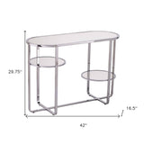 42" Silver Mirrored Glass Oval Cross Leg Console Table With Shelves - Homeroots - Flyclothing LLC