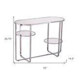 42" Silver Mirrored Glass Oval Cross Leg Console Table With Shelves - Homeroots - Flyclothing LLC