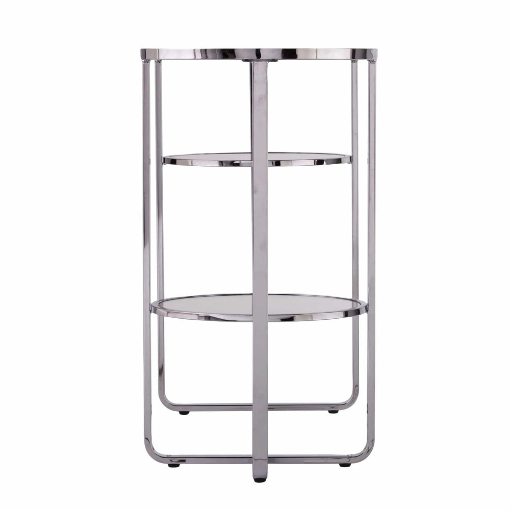 42" Silver Mirrored Glass Oval Cross Leg Console Table With Shelves - Homeroots - Flyclothing LLC