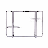 42" Silver Mirrored Glass Oval Cross Leg Console Table With Shelves - Homeroots