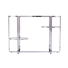 42" Silver Mirrored Glass Oval Cross Leg Console Table With Shelves