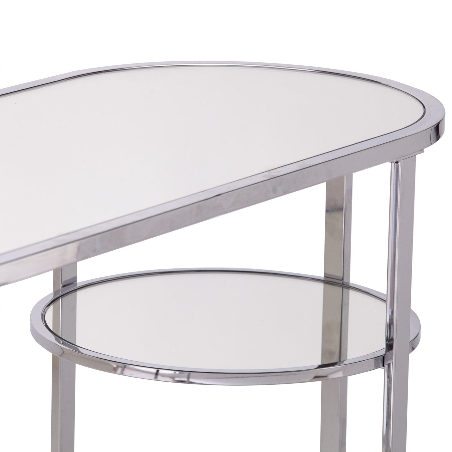 42" Silver Mirrored Glass Oval Cross Leg Console Table With Shelves - Homeroots - Flyclothing LLC