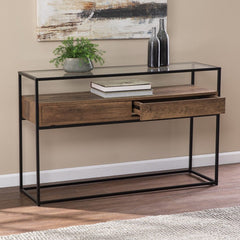 48" Clear and Black Glass Frame Console Table With Storage With Storage - Homeroots