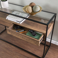 48" Clear and Black Glass Frame Console Table With Storage With Storage - Homeroots