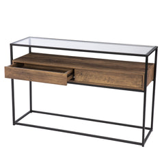 48" Clear and Black Glass Frame Console Table With Storage With Storage