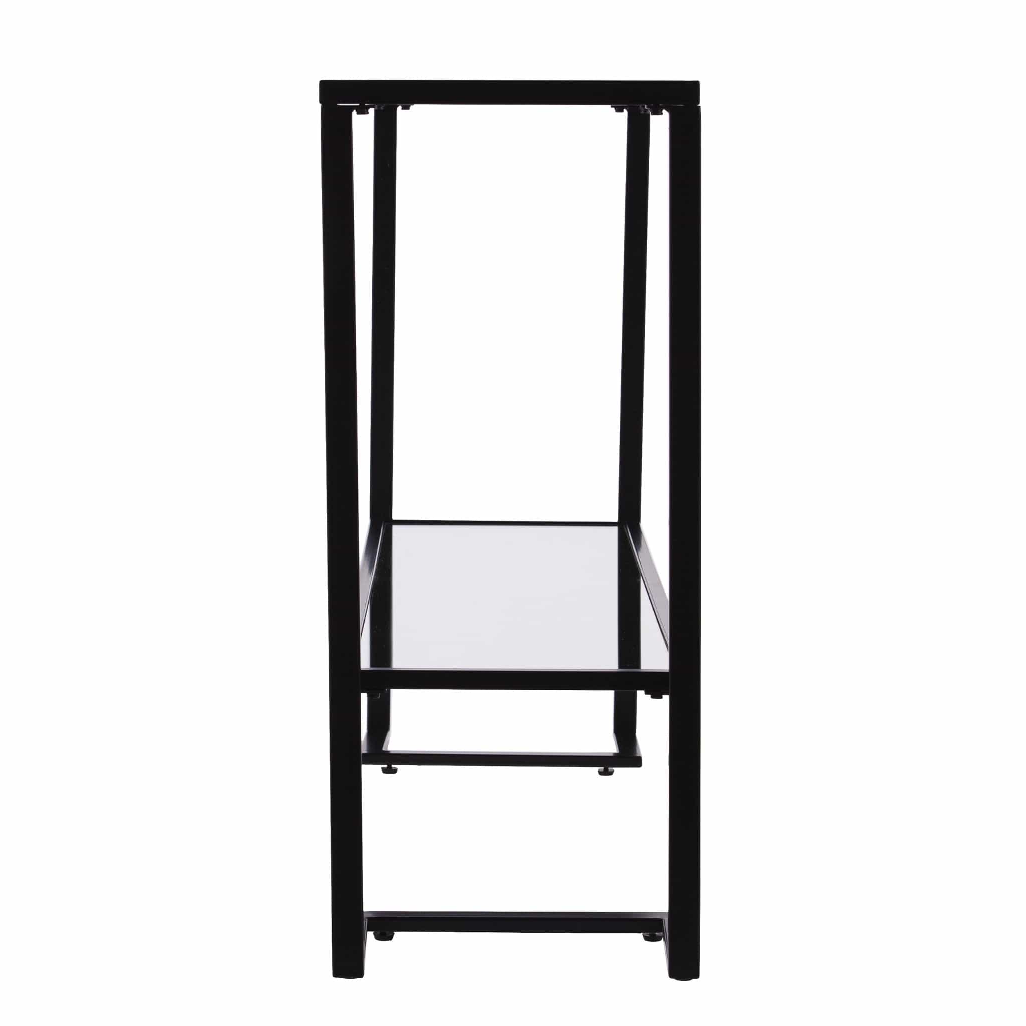 52" Clear and Black Glass Mirrored Sled Console Table With Shelves - Homeroots