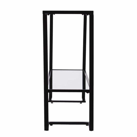 52" Clear and Black Glass Mirrored Sled Console Table With Shelves - Homeroots