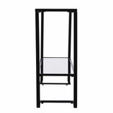 52" Clear and Black Glass Mirrored Sled Console Table With Shelves - Homeroots