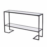 52" Clear and Black Glass Mirrored Sled Console Table With Shelves - Homeroots