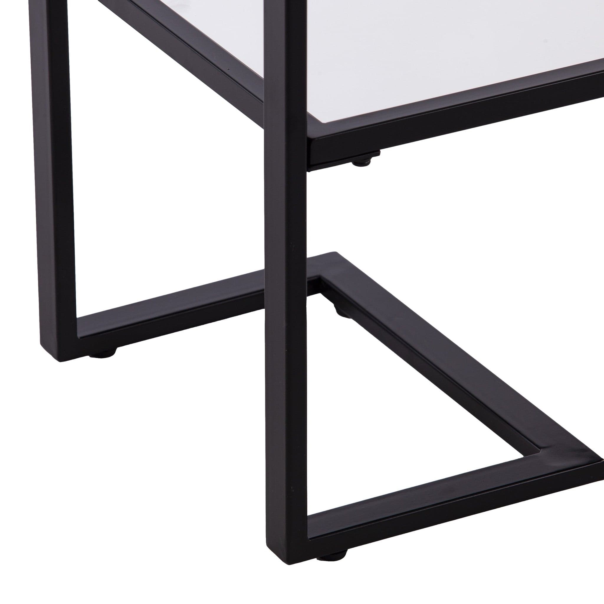 52" Clear and Black Glass Mirrored Sled Console Table With Shelves - Homeroots