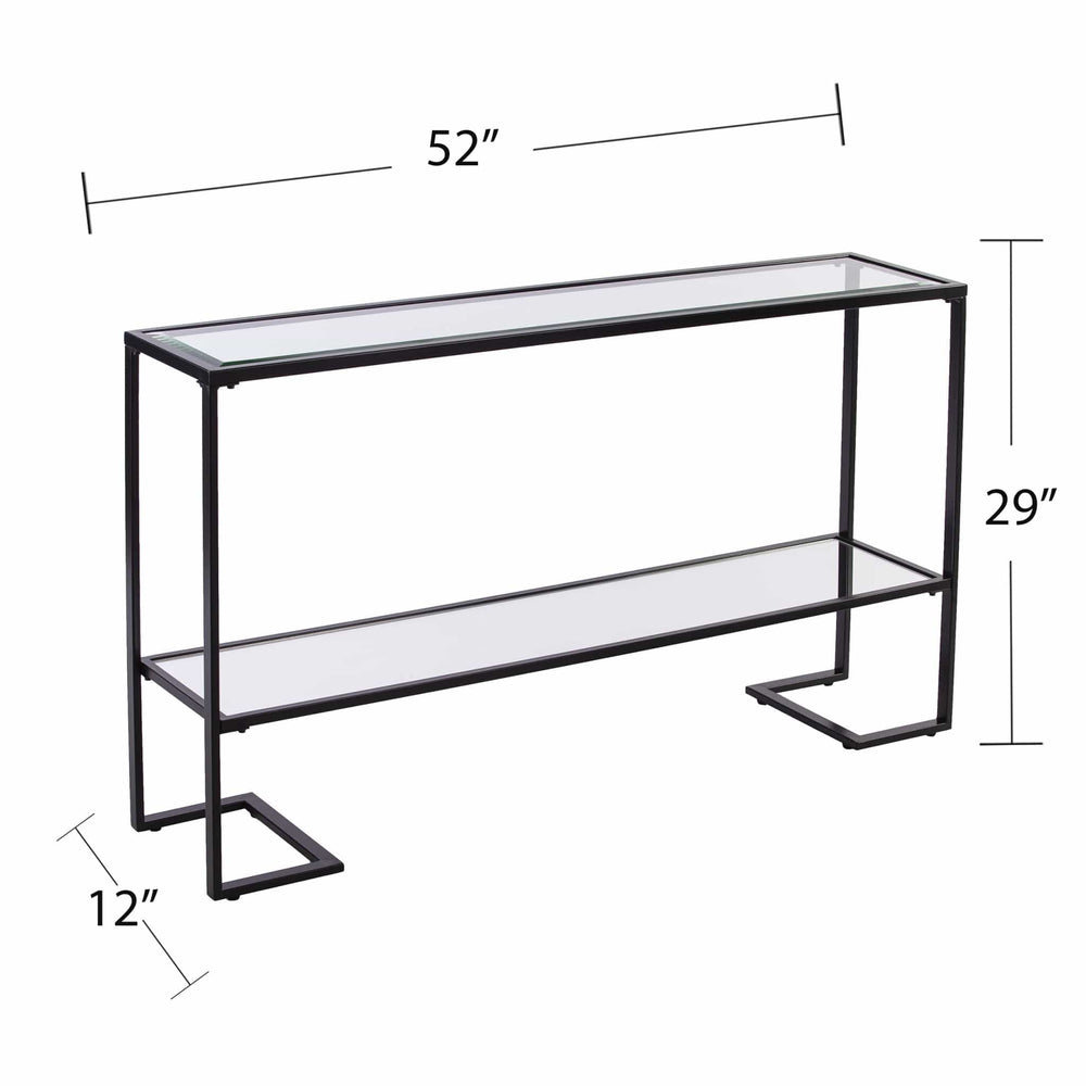 52" Clear and Black Glass Mirrored Sled Console Table With Shelves - Homeroots - Flyclothing LLC