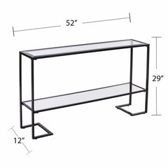 52" Clear and Black Glass Mirrored Sled Console Table With Shelves - Homeroots