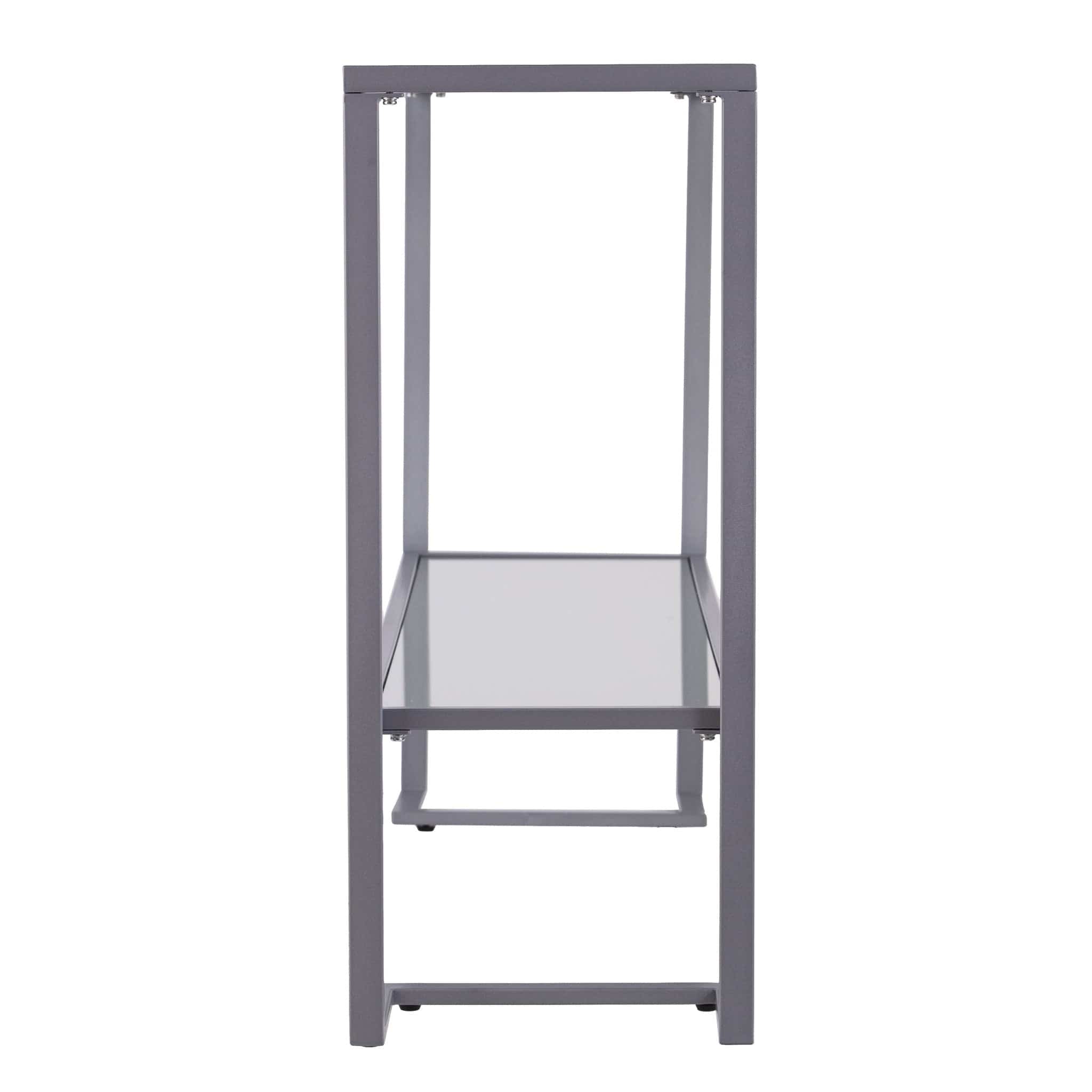 52" Clear and Silver Glass Sled Console Table With Shelves - Homeroots
