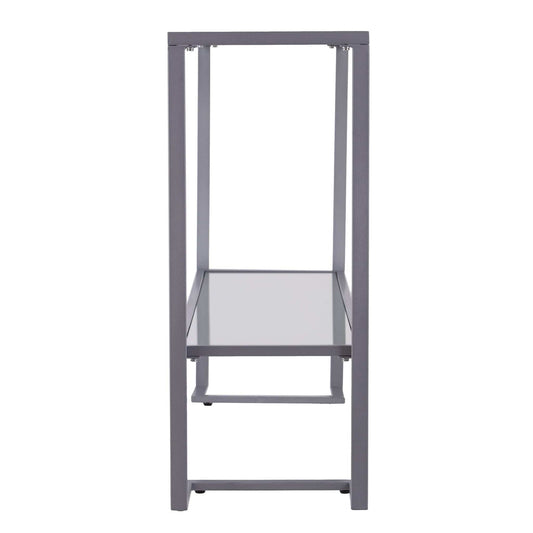 52" Clear and Silver Glass Sled Console Table With Shelves - Homeroots