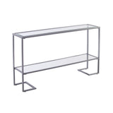52" Clear and Silver Glass Sled Console Table With Shelves - Homeroots