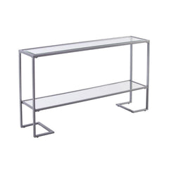 52" Clear and Silver Glass Sled Console Table With Shelves - Homeroots