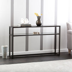 50" Black Glass Frame Console Table With Shelves - Homeroots