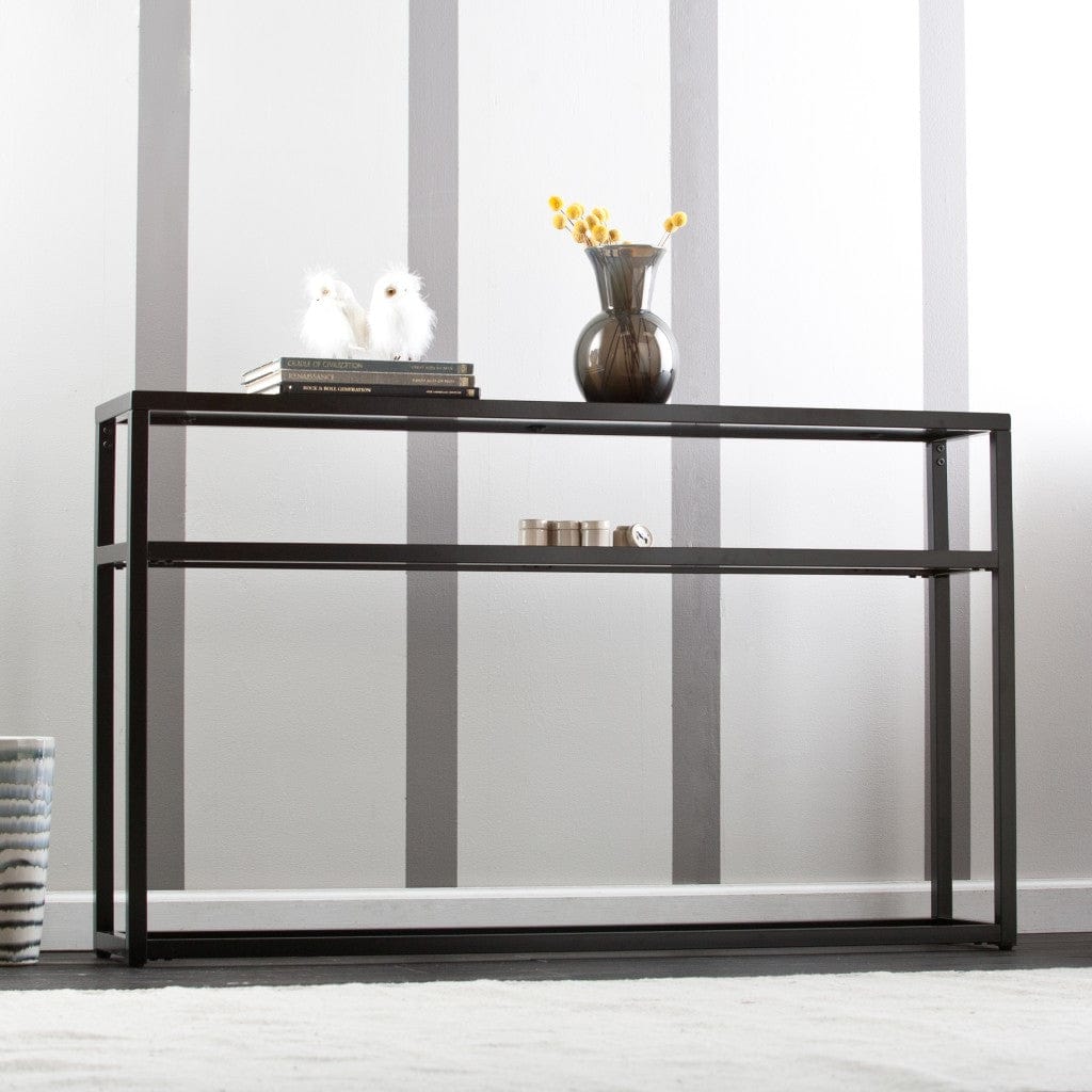 50" Black Glass Frame Console Table With Shelves - Homeroots